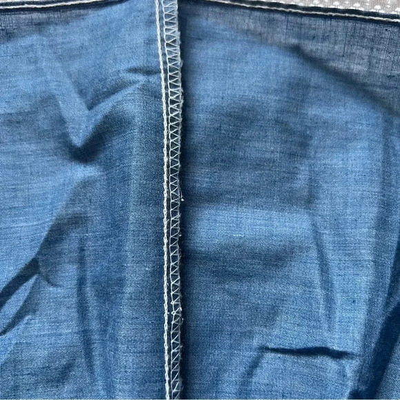 Vintage 70s Montgomery Ward Union Chambray Halter Dress Girls 4 Blue Lace Trim - Picture 4 of 6